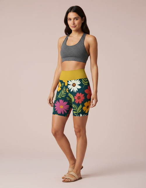 Daisy Yoga Shorts Yoga Shorts — Dripper