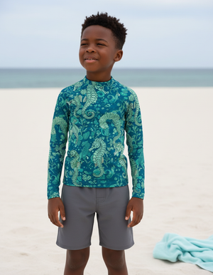 Turquoise Triton Rash Guard Kids Rash Guard — Dripper