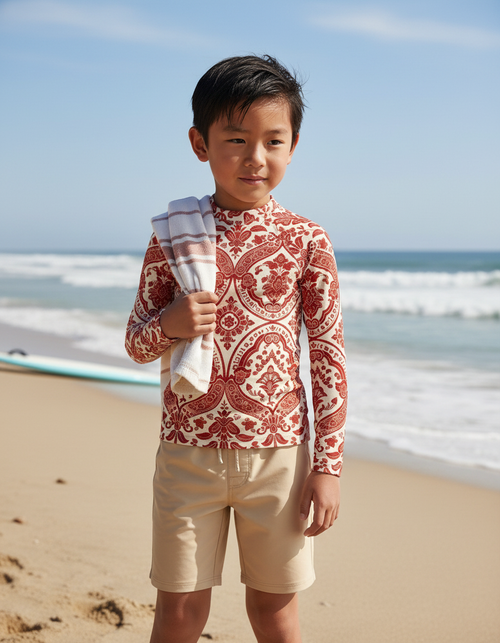 Kids Fiery Red Sari kids rashguards