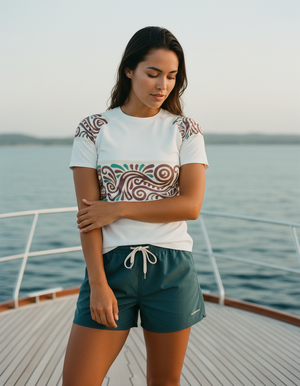 Women's Island Festival White Procession women's short-sleeve rashguards