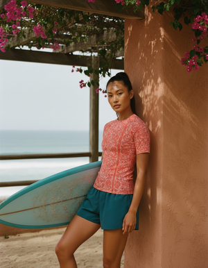 Women's Neon Coral Tana women's short-sleeve rashguards