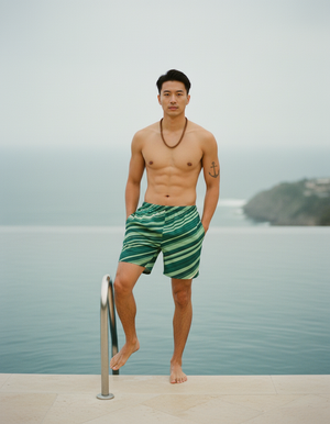 Transformative Teal Sway men's swim trunks
