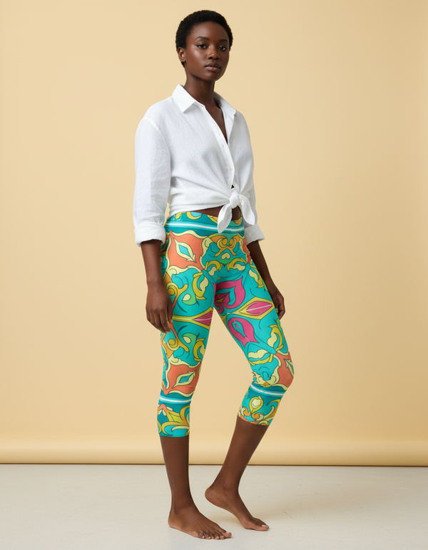 Lisbon-Blue Azulejo capri leggings