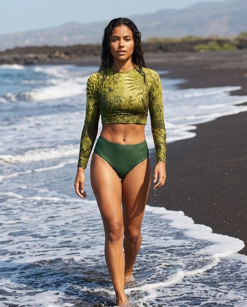 Women's Yellow Verdant Crop Top Rash Guard Women's Crop-Top Rashguard — Lolekai