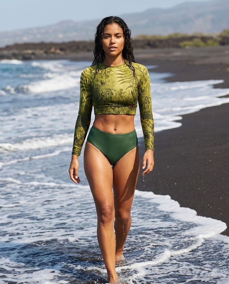 Women's Yellow Verdant Crop Top Rash Guard