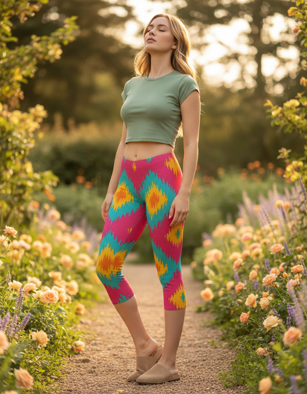 Kasuri capri leggings