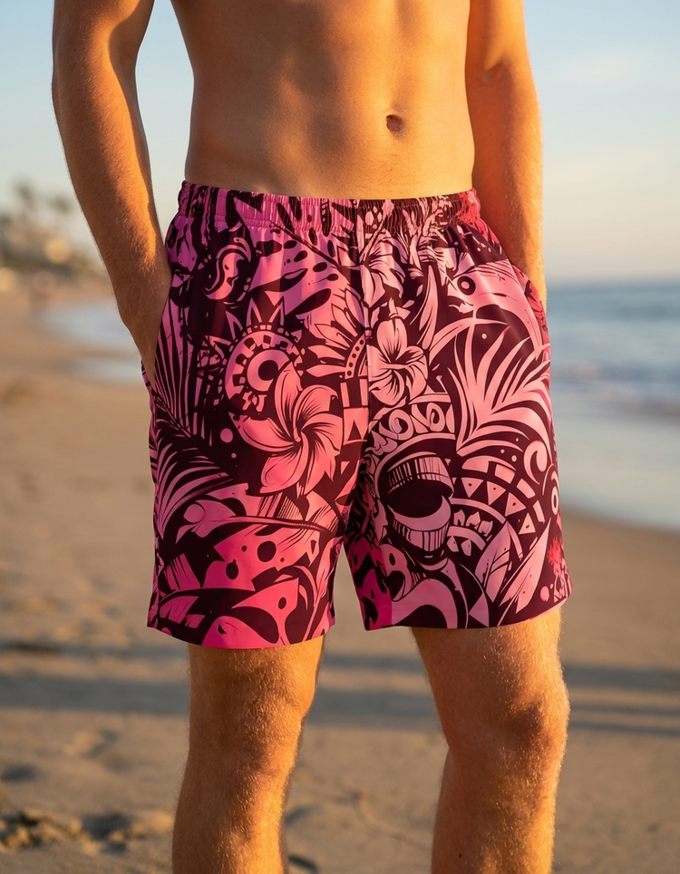 Electric Fuchsia Honua Lehua men's swim trunks