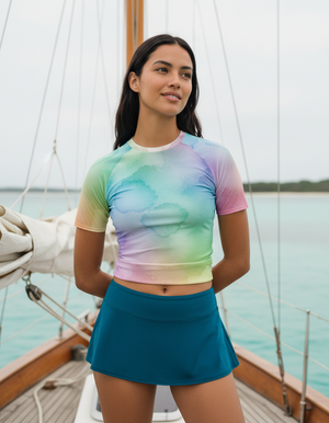 Women's Electric Fuchsia Mosaic women's short-sleeve rashguards