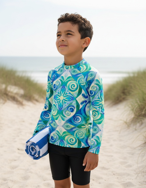 Girls Transformative Teal Prism girls rashguards