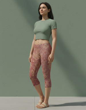 Tea Rose Rangoon Capri Leggings Capri Leggings — Dripper