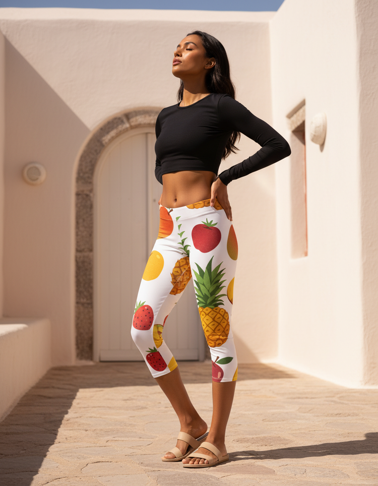 Women's Tropical Fruit Basket Capri Leggings