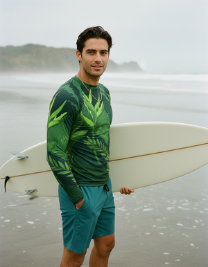Neon Green Tropique Rash Guard Men's Rashguard — Lolekai