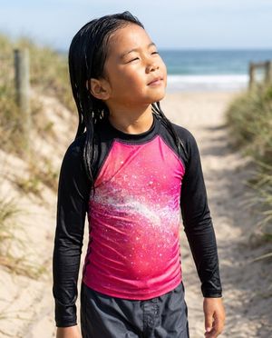 Girls Coral to Hot Pink Pixelate girls youth rashguards