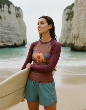 Women's Wine Hibiscus Pua women's rashguards