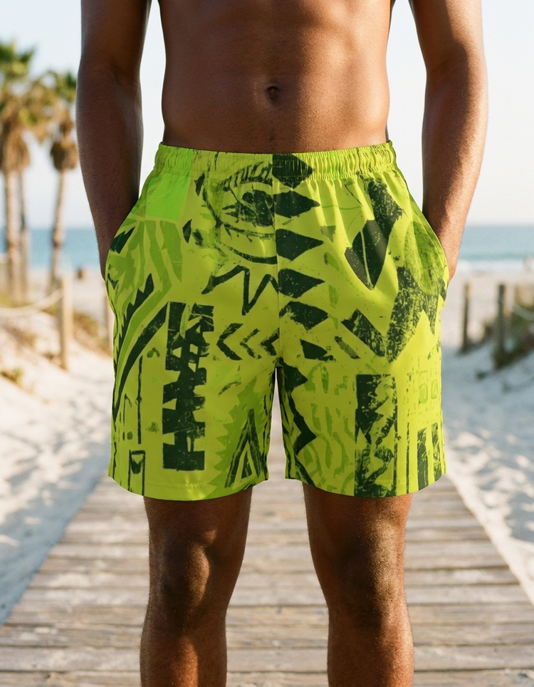 Lime Vortex men's swim trunks