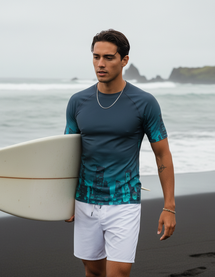 Rashguard — Men's Neon Aqua Shinra