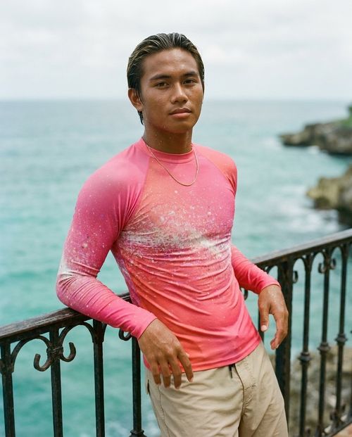 Coral to Hot Pink Pixelate Rash Guard