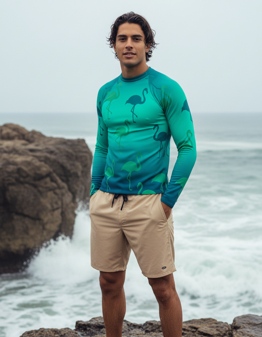 Men's Neon Aqua Coral men's rashguards