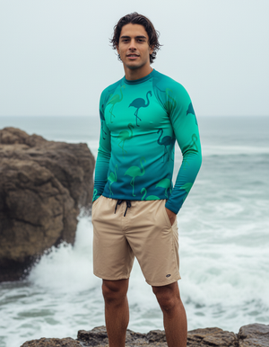 Men's Neon Aqua Coral men's short-sleeve rashguards