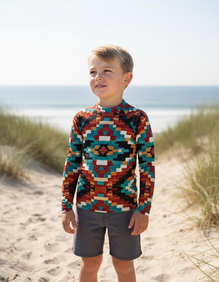 Kids Navajo Weave Pattern Rash Guard