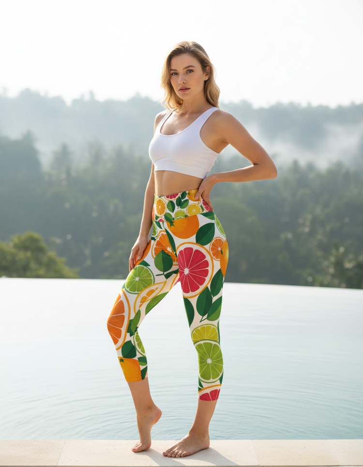 Women's Citrus Mix Yoga Capri Leggings