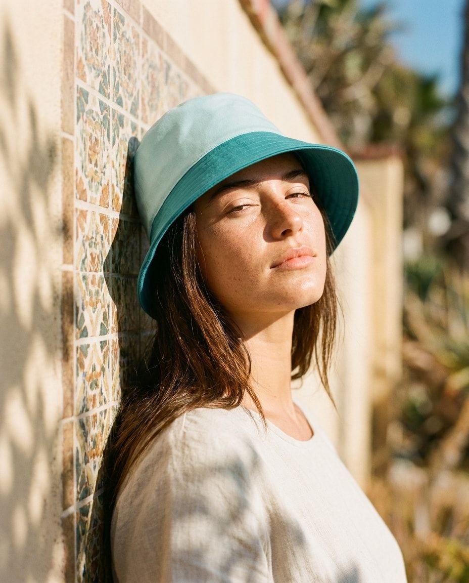 Turquoise Brick & Blush bucket hats
