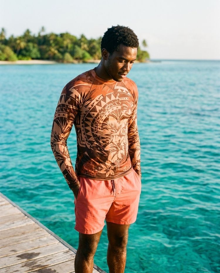 Men's Burnt Sienna Koa Kai men's short-sleeve rashguards