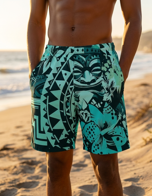 Turquoise Koa Lehua men's swim trunks