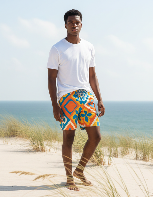Geometric Azulejo men's swim trunks