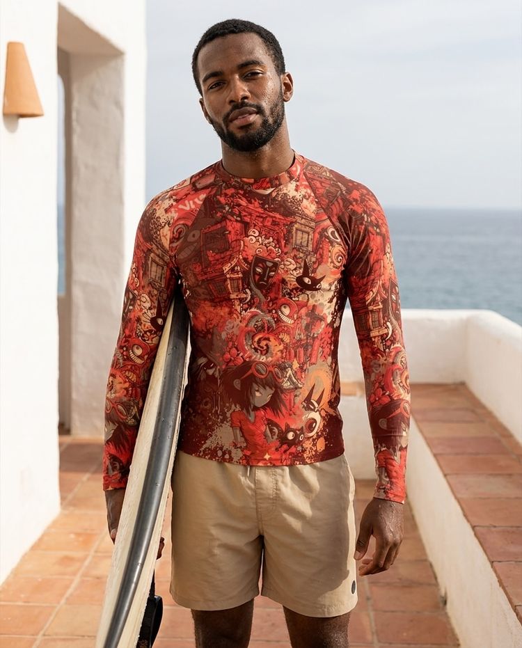 Men's Coral Bakeneko men's rashguards