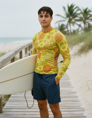 Men's Neon Yellow Edo men's short-sleeve rashguards