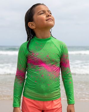 Girls Green Magenta Pixelate girls youth rashguards