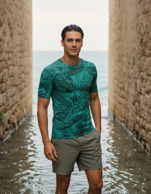 Turquoise Ember Rash Guard Men's Rashguard — Dripper