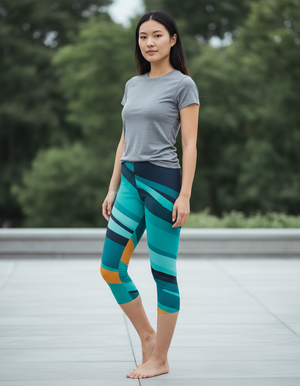 Turquoise Echo Capri Leggings Capri Leggings — Dripper