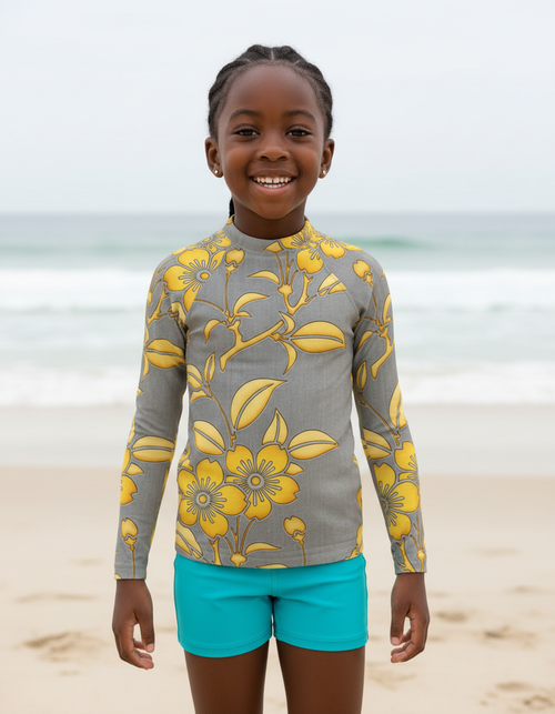 Girls Yellow Fusion Rash Guard Kids Rash Guard — Lolekai