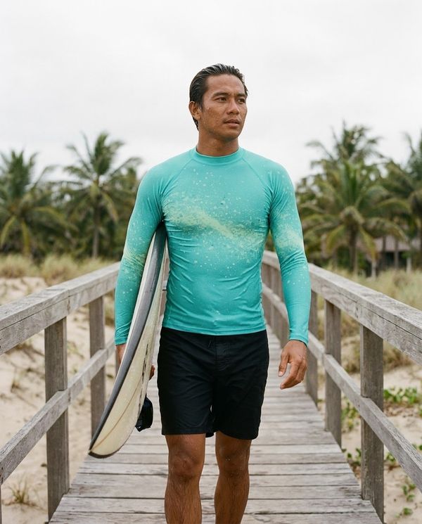 Men's Turquoise Pixelate Rash Guard