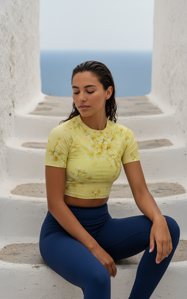 Women's Neon Yellow Kiku Rash Guard