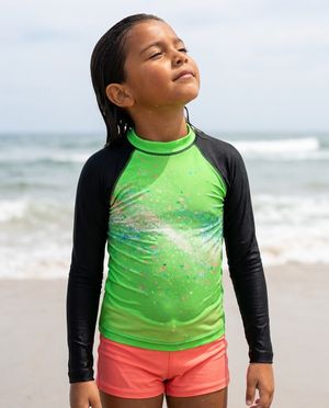 Neon Green Pixelate Rash Guard Kids Rash Guard — Lolekai