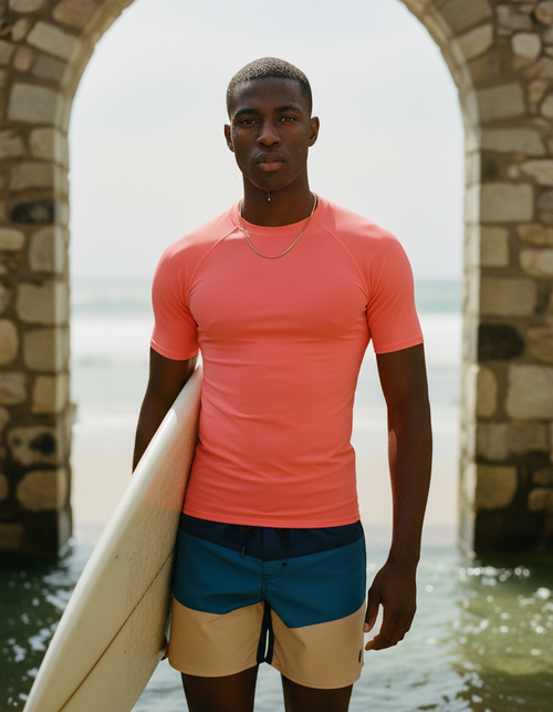 Neon Coral Rash Guard Men's Rashguard — Lolekai