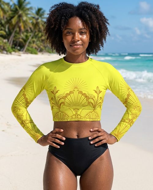 Women's Neon Yellow Elysium Crop Top Rash Guard Women's Crop-Top Rashguard — Lolekai