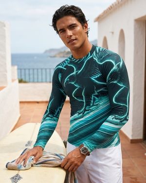 Men's Turquoise Neon Eagle Surfer men's short-sleeve rashguards