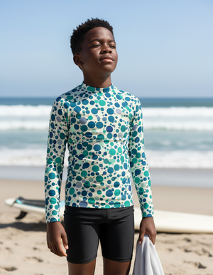 Turquoise Dapple Youth Rash Guard Youth Rash Guard — Dripper
