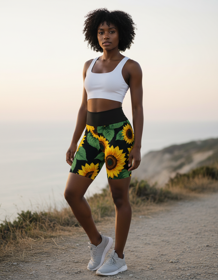 Golden Glow Bloom Yoga Shorts