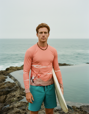 Neon Coral Hikari Rash Guard Men's Rashguard — Lolekai
