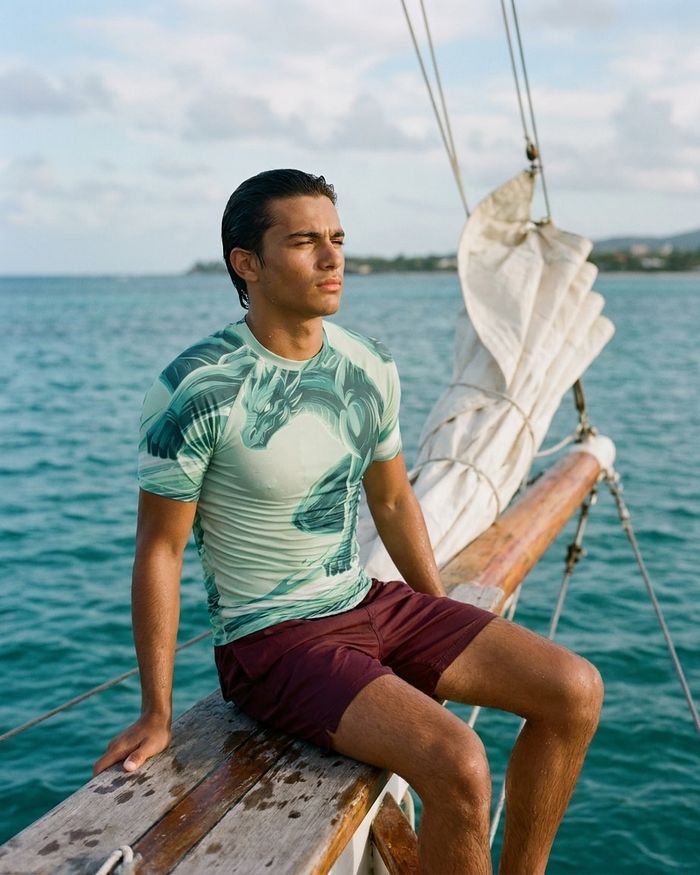 Rashguard — Men's Jelly Mint Neon Dragon Surfer