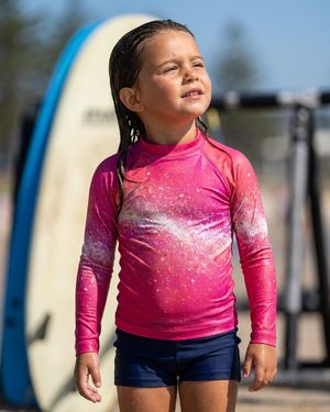 Girls Coral to Hot Pink Pixelate girls youth rashguards