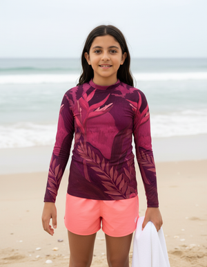 Electric Fuchsia Tropique Youth Rash Guard bikini — Dripper