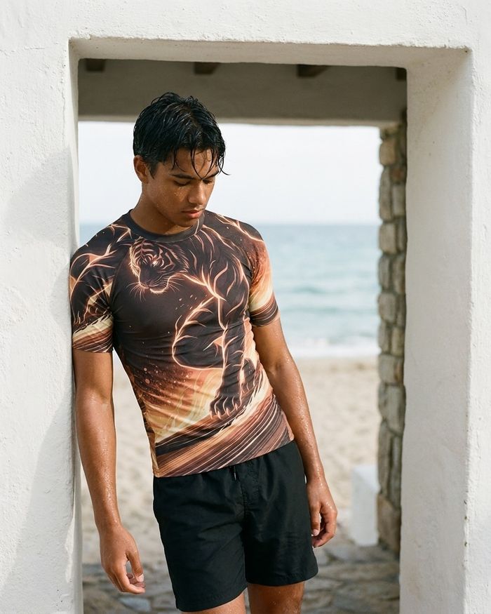 Rashguard — Men's Angora Neon Tiger Surfer
