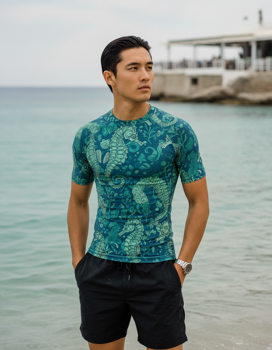 Turquoise Triton Rash Guard Men's Rashguard — Lolekai