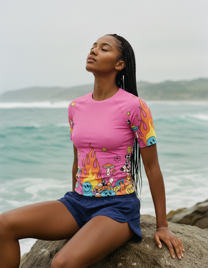 Women's Hot Pink Fizz women's short-sleeve rashguards